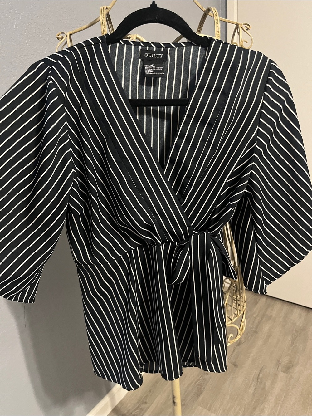 Guilty Black & White Striped Wrap Top